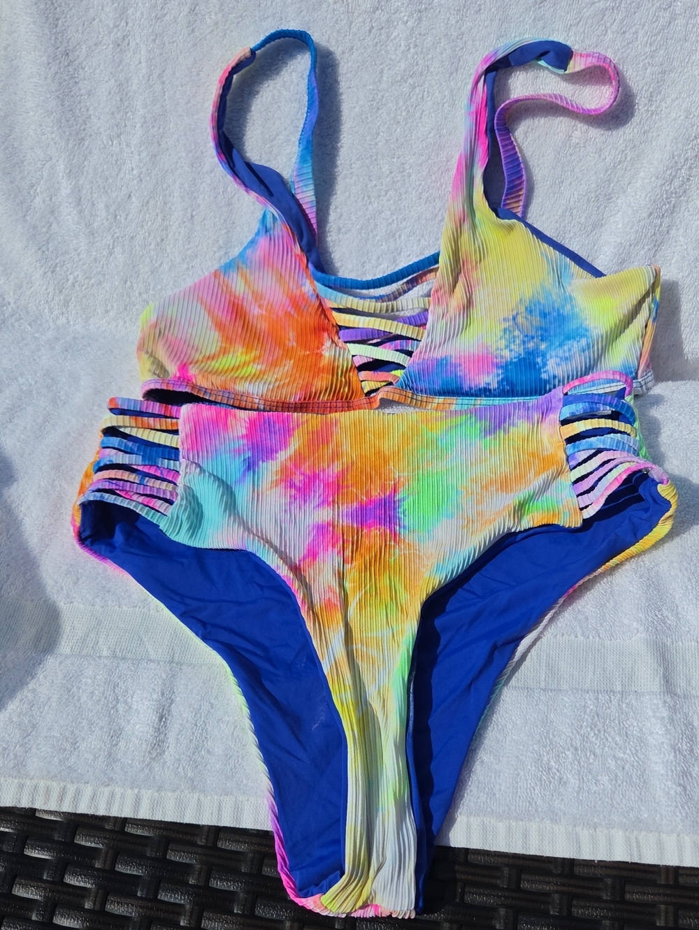 Rainbow Tie-Dye One-Piece Swimsuit with Side Straps